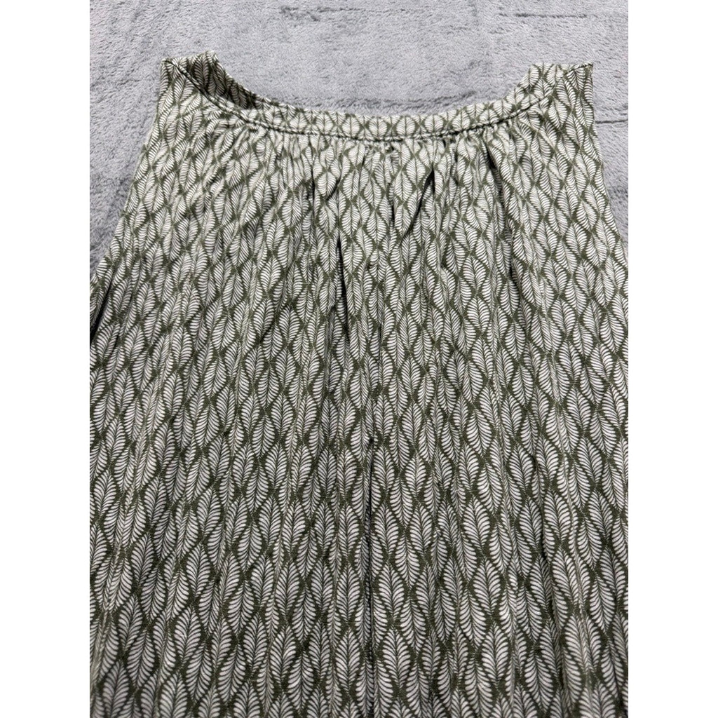 LOFT Outlet Womens XL Olive Green Leaf Print Sleeveless Knit Tank Top Banded Hem