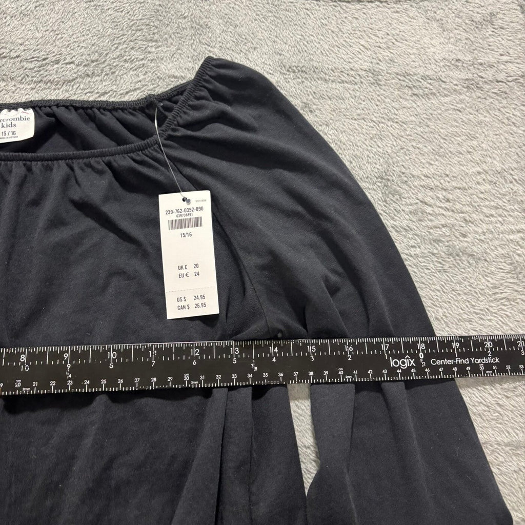 Abercrombie Kids 15/16 Black Womens Front Tie Top Bell Sleeve Boho Casual NEW