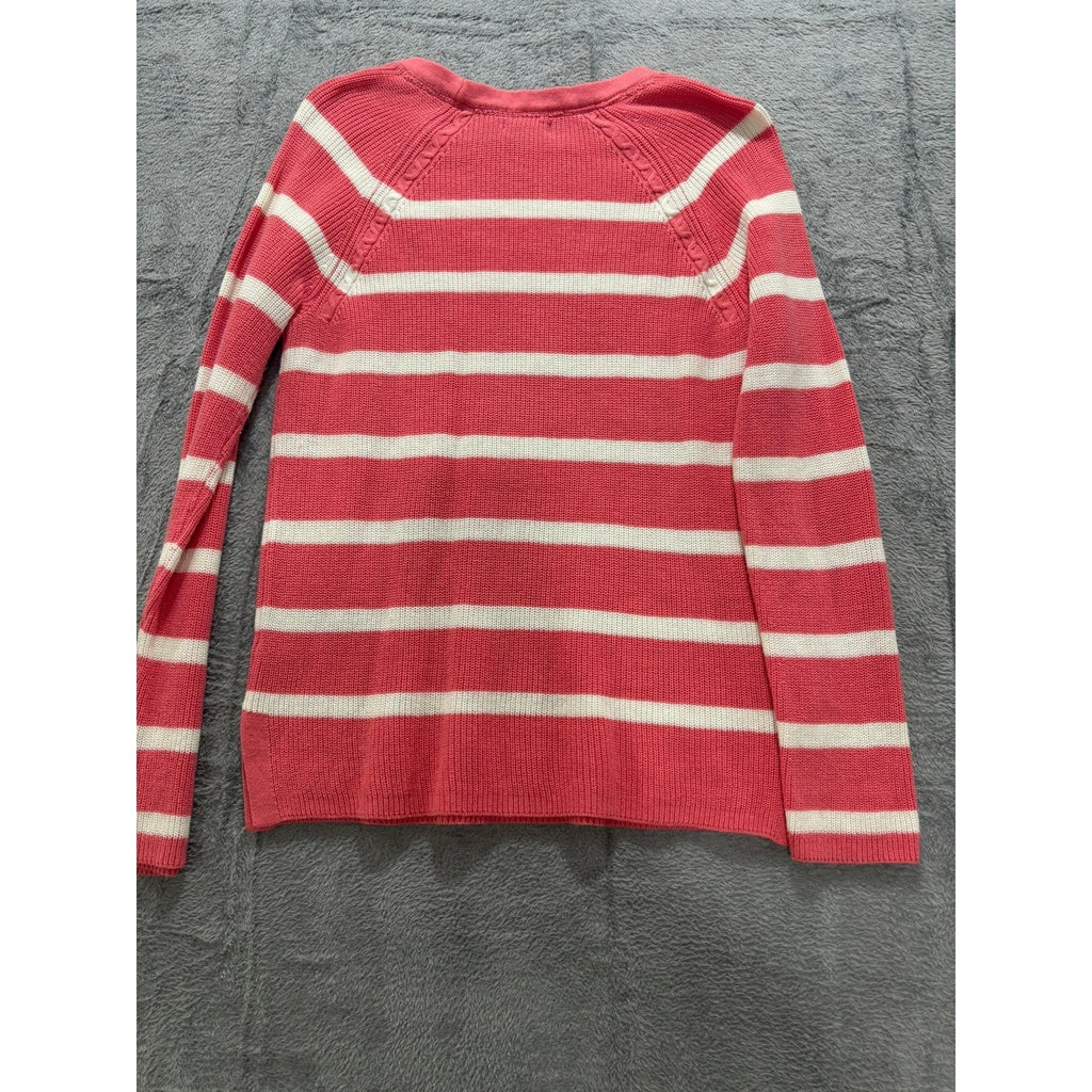 US Polo Assn Sweater Womens M Pink Stripe Knit Crewneck Logo Casual Preppy