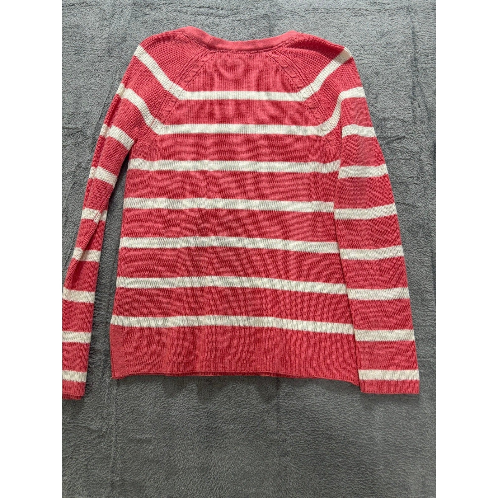 US Polo Assn Sweater Womens M Pink Stripe Knit Crewneck Logo Casual Preppy