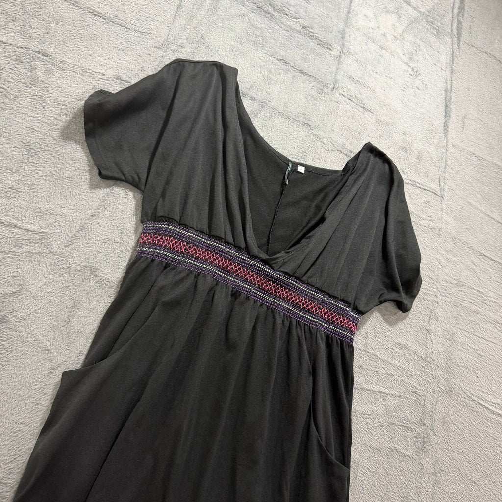 Cherie St. Tropez XL Black Womens Smocked Empire Waist Tunic Top Boho Casual