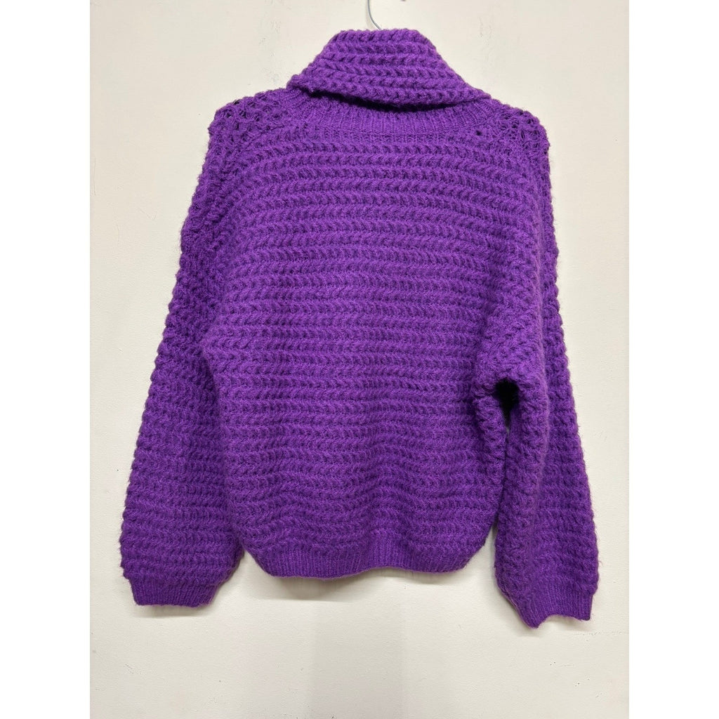 Q2 Women Purple Chunky Knit Turtleneck Sweater Oversized Cozy Statement Pullover