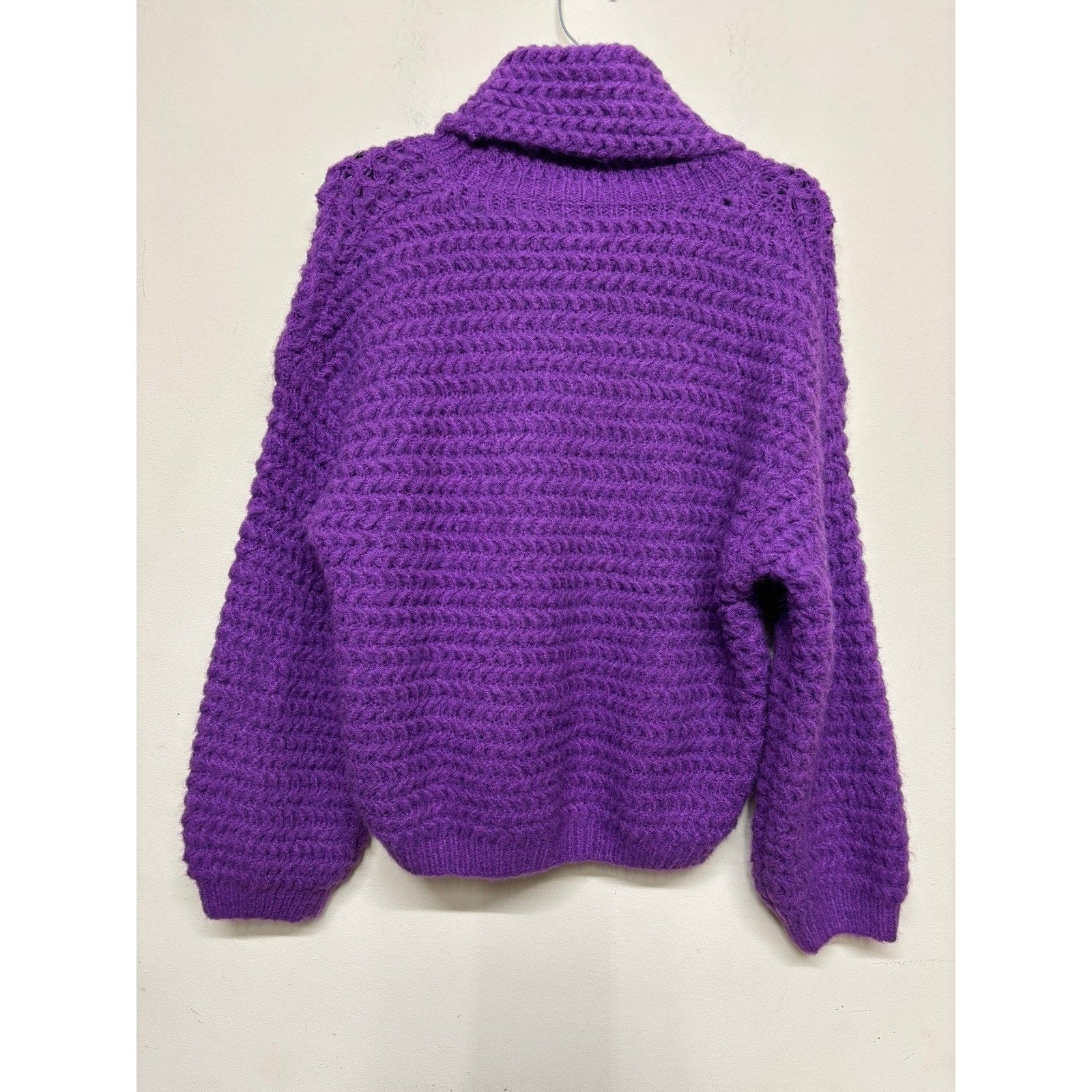 Q2 Women Purple Chunky Knit Turtleneck Sweater Oversized Cozy Statement Pullover