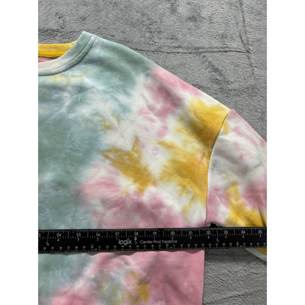 Le Lis Womens M Pink Yellow Tie Dye Sweatshirt Crewneck Pullover Boho Casual