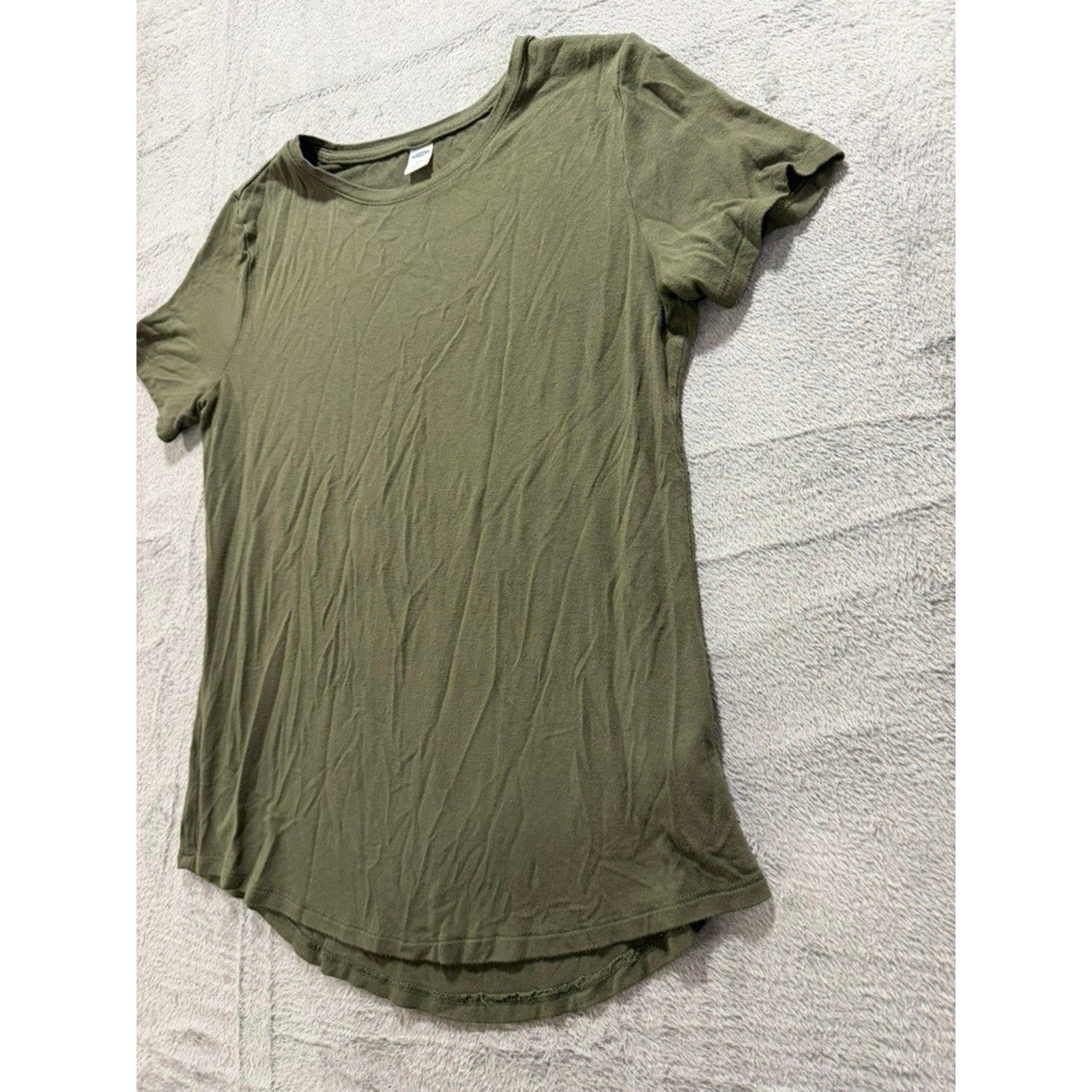 Old Navy Luxe Women Short Sleeve Crew Neck T-Shirt Olive Green Curved Hem Small