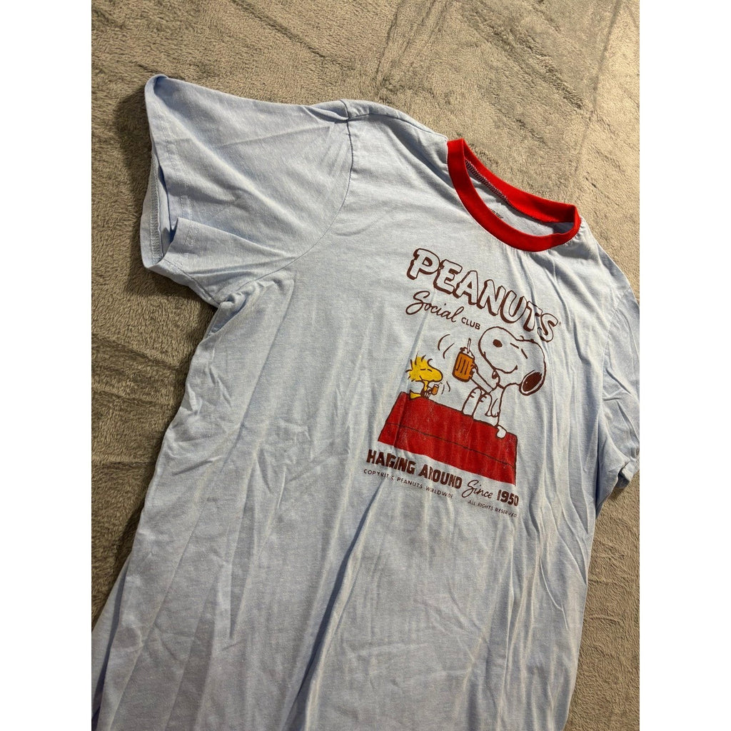 Peanuts Women XXL Lt Blue Snoopy Woodstock Ringer T-Shirt Casual Vintage Style