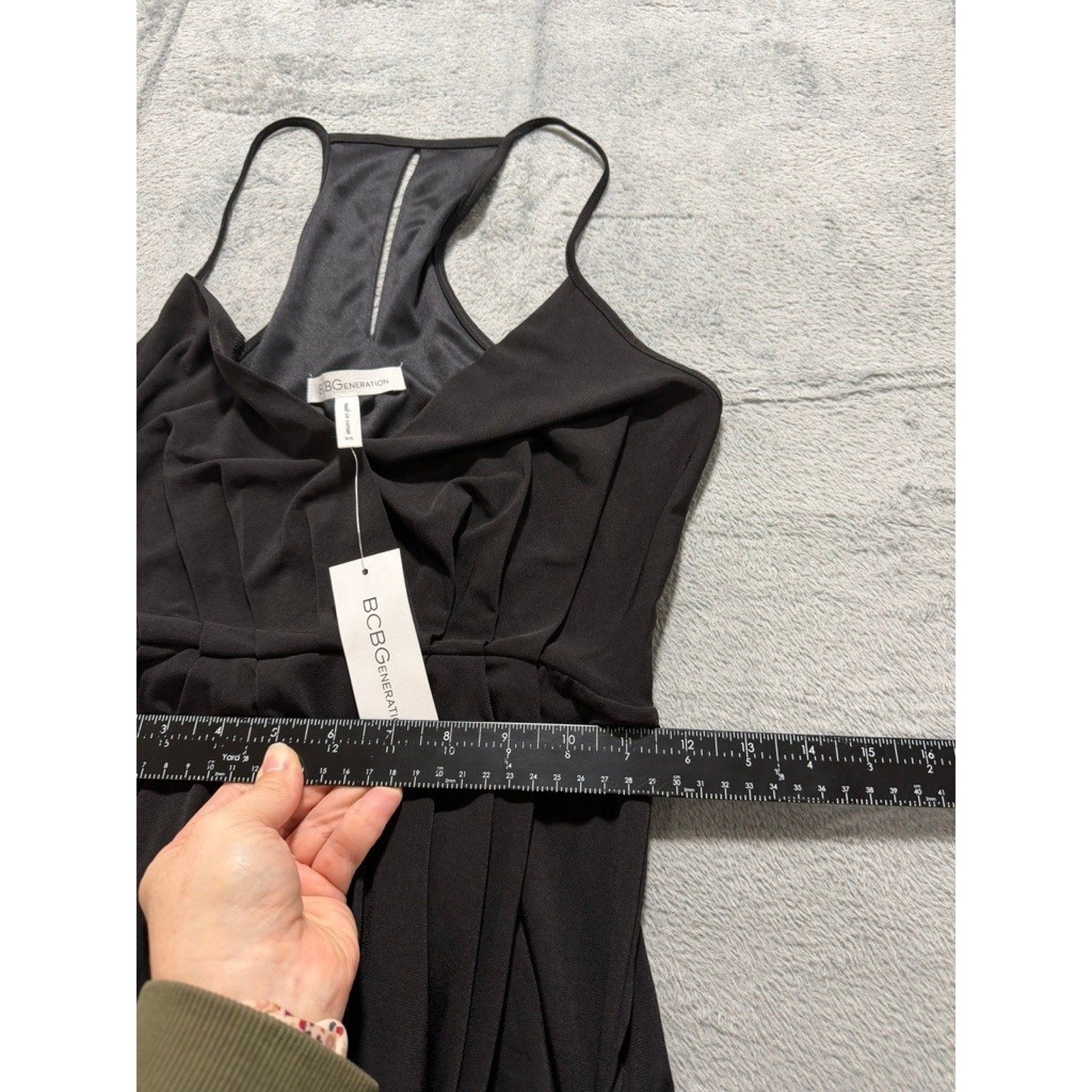 BCBGeneration Black Draped Racerback Midi Dress NWT XS Sleeveless Surplice LBD