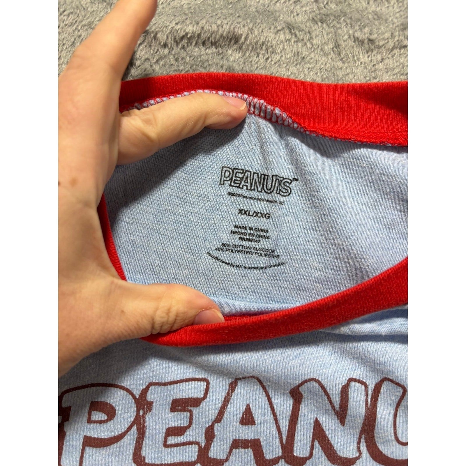 Peanuts Women XXL Lt Blue Snoopy Woodstock Ringer T-Shirt Casual Vintage Style