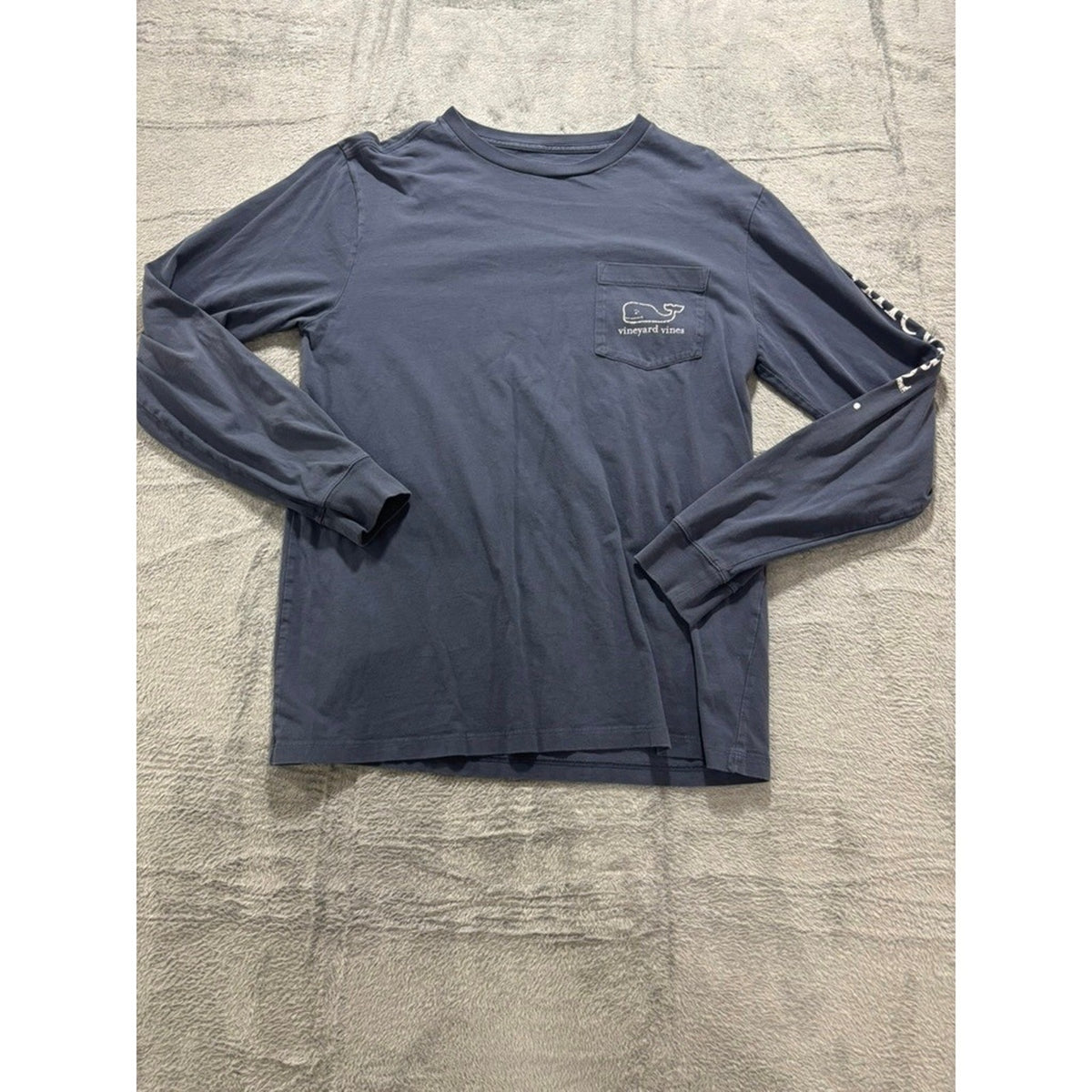 Vineyard Vines Mens Small Long Sleeve Pocket Tee Navy Blue Whale Logo Cotton