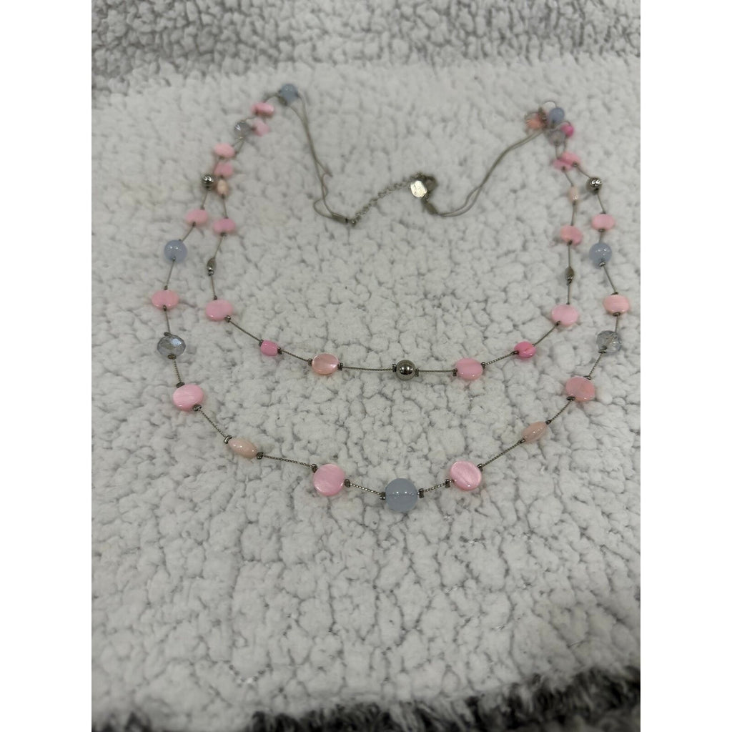 Coldwater Creek Womens OS Pink Layered Shell Bead Necklace Boho Vintage Style