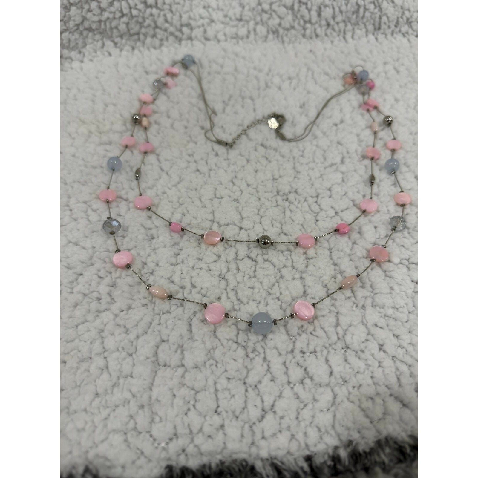 Coldwater Creek Womens OS Pink Layered Shell Bead Necklace Boho Vintage Style