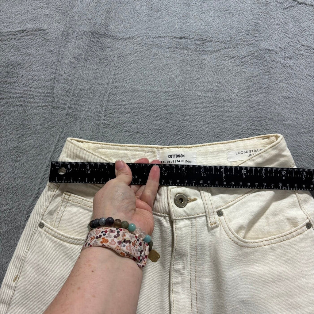 Cotton On Womens 2 Cream Loose Straight Leg Jeans Denim Casual Boho