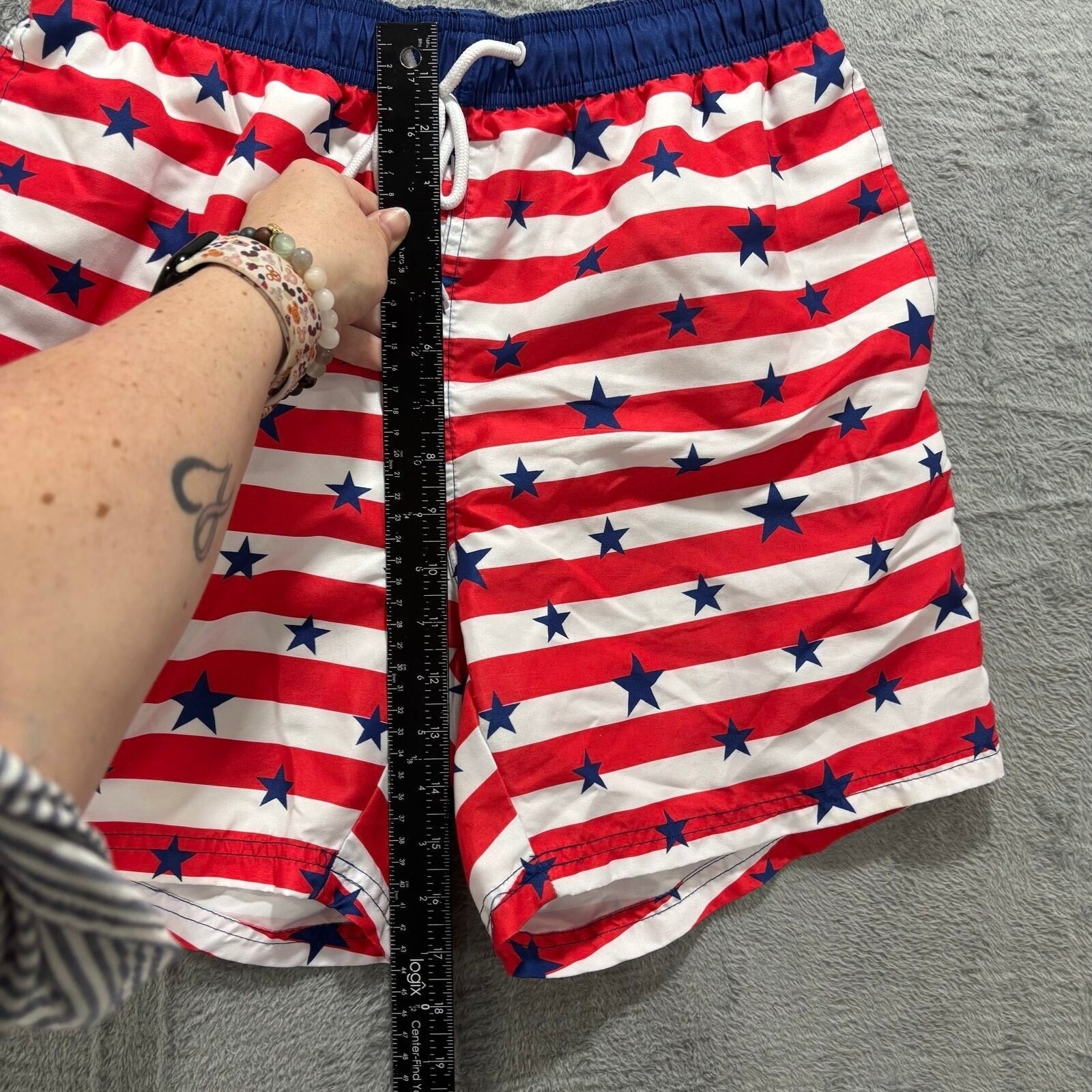 Way to Celebrate! M Red White Blue Stars Stripes Swim Trunks Patriotic Casual