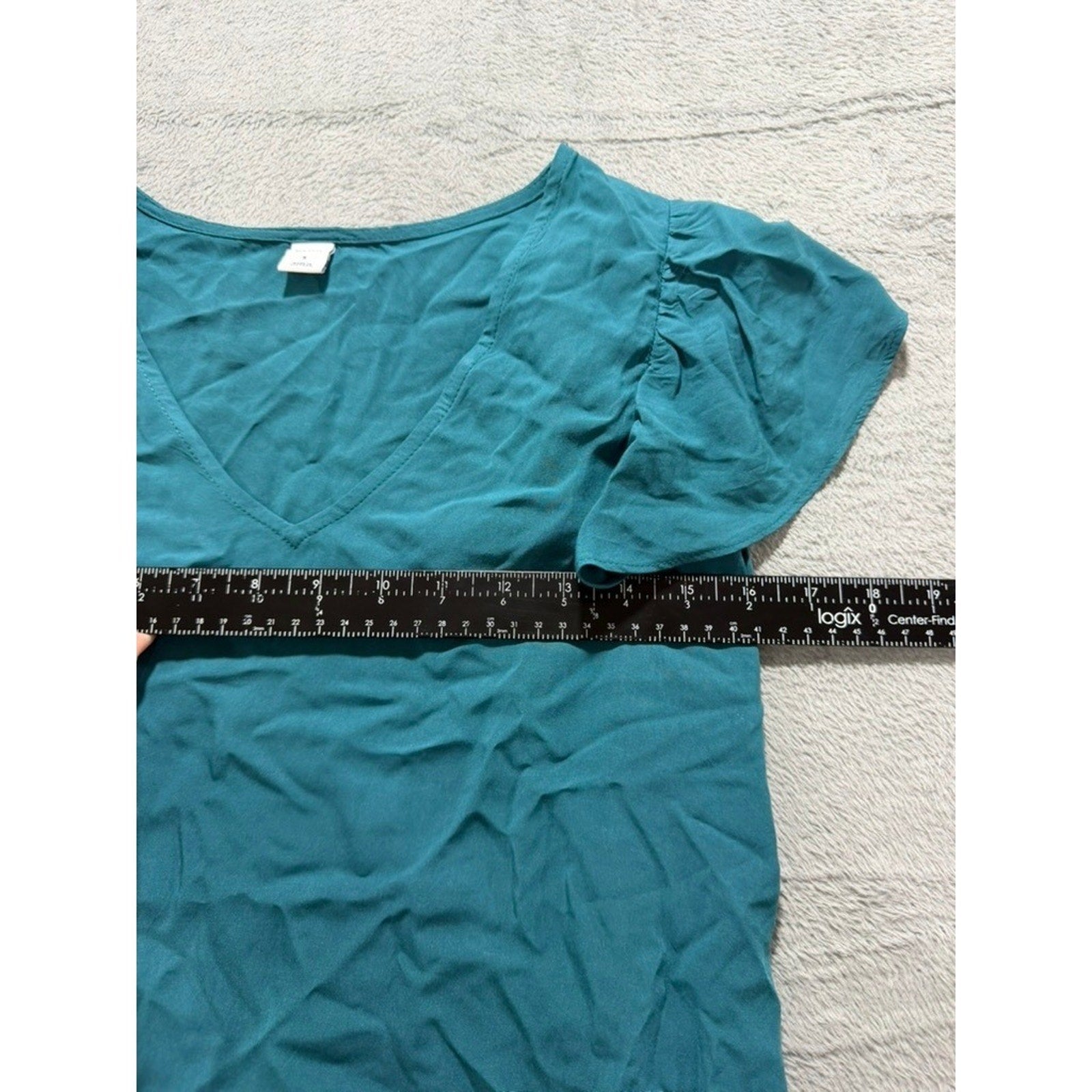 Old Navy Womens Teal Flutter Sleeve V-Neck Rayon Blouse Top Small