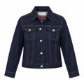 Calvin Klein Jeans Womens Small Dark Indigo Denim Trucker Jacket Red Logo Back