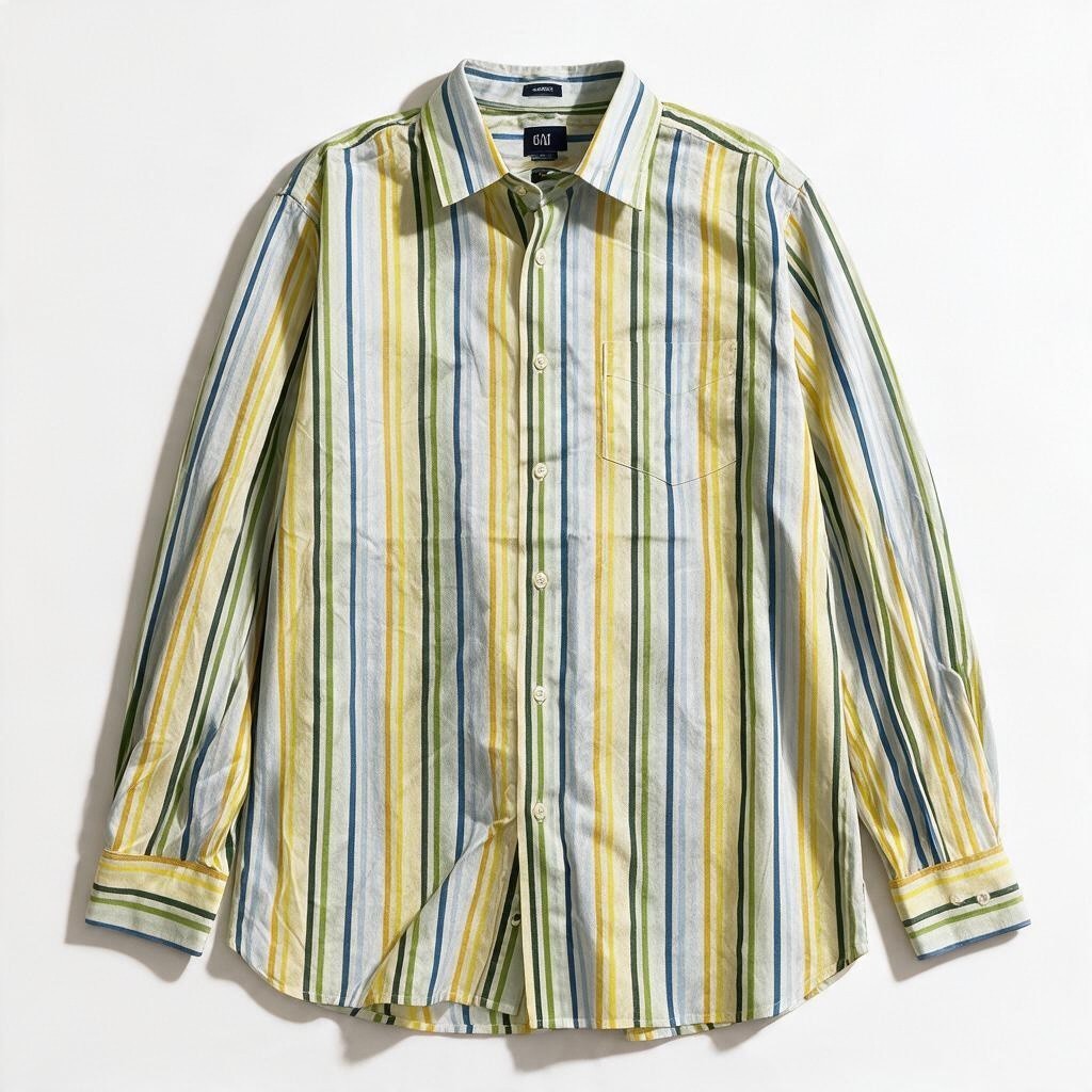 Gap Men's Yellow Blue Green Striped Shirt Size L