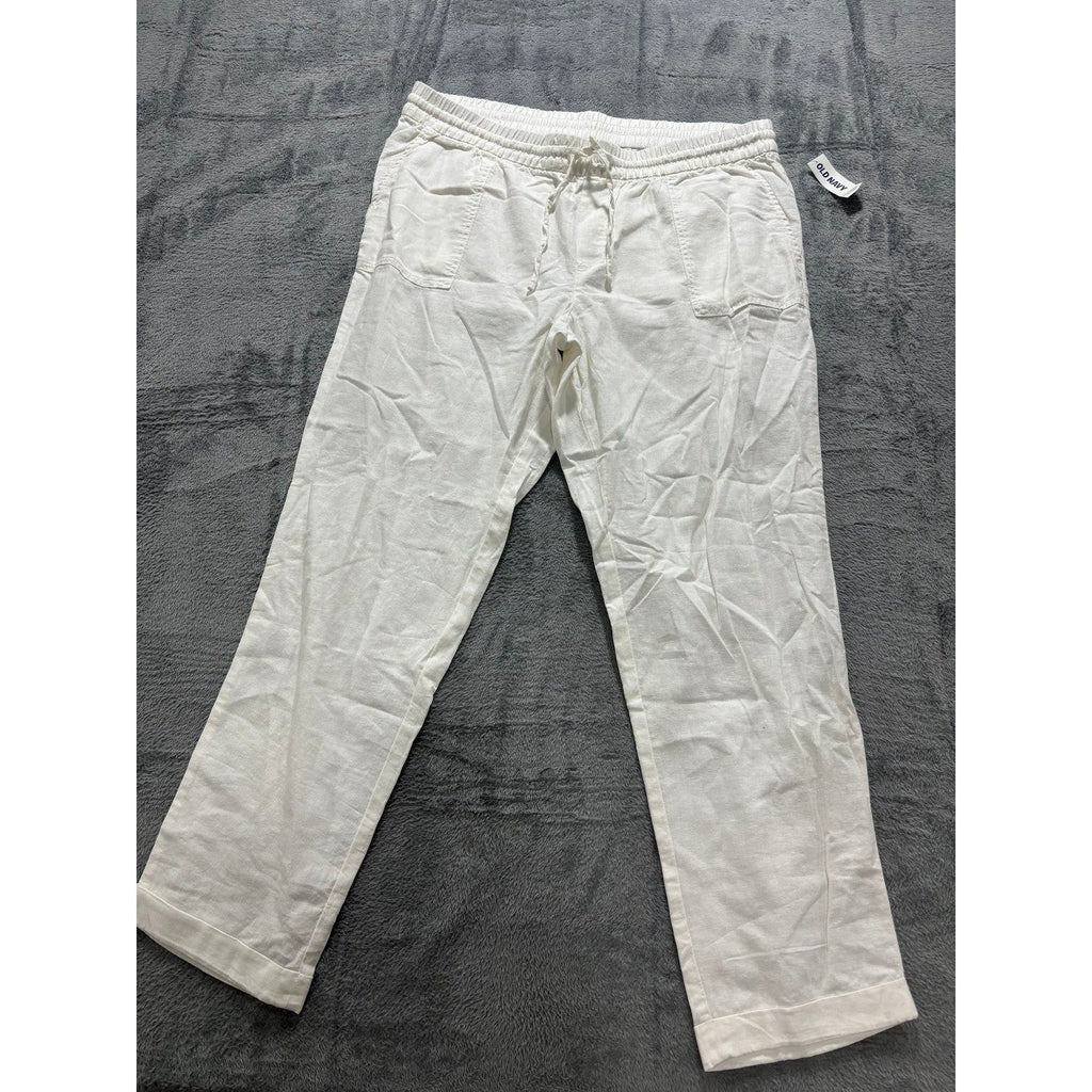 Old Navy L Tall Womens White Linen Blend Pants Casual Coastal Boho