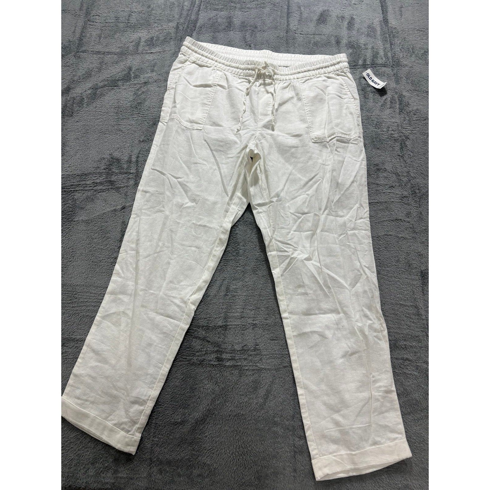 Old Navy L Tall Womens White Linen Blend Pants Casual Coastal Boho