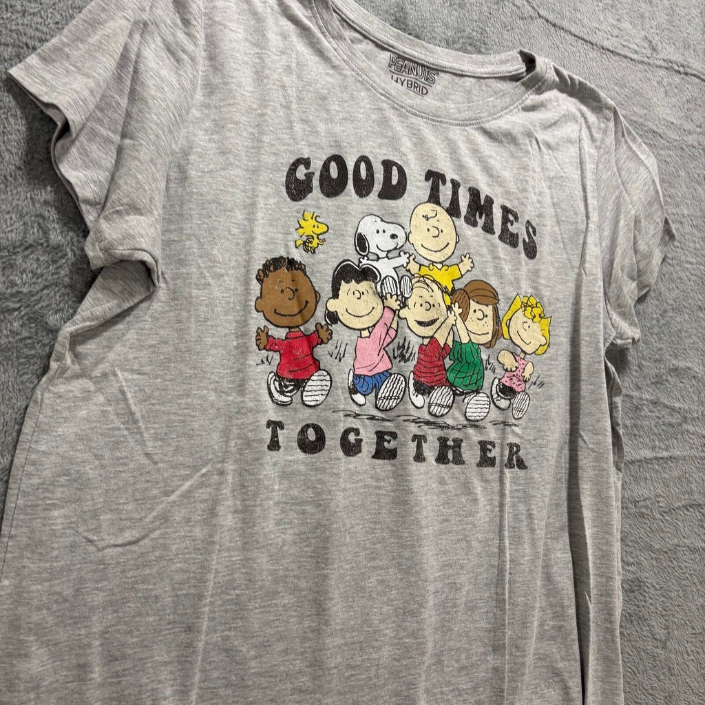Peanuts Hybrid L Gray Womens Good Times Together Graphic T-Shirt Casual Vintage