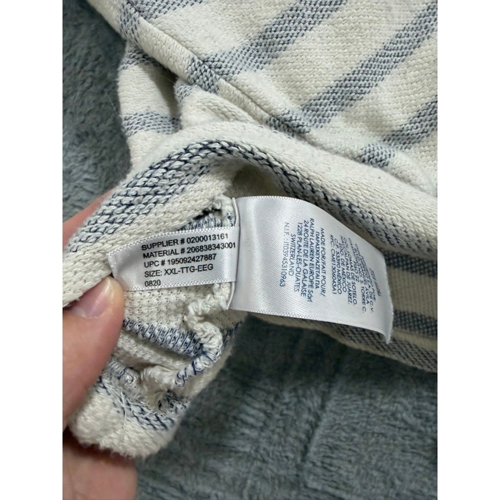 Oversized Striped Knit Hoodie Cream Grey Nautical Kangaroo Pocket Pullover Coast