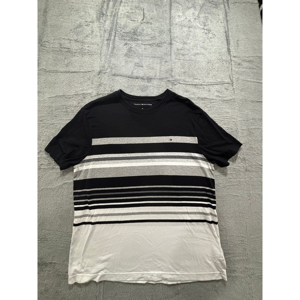 Tommy Hilfiger Womens L Black Striped Short Sleeve T-Shirt Casual Vintage