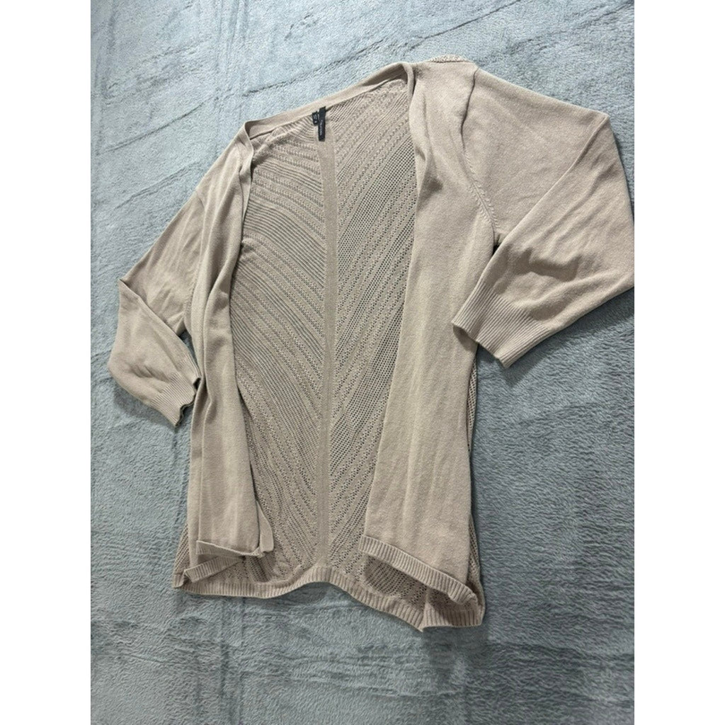 Maurices Womens XL Tan Pointelle Chevron Open Front Cardigan 3/4 Sleeve Knit