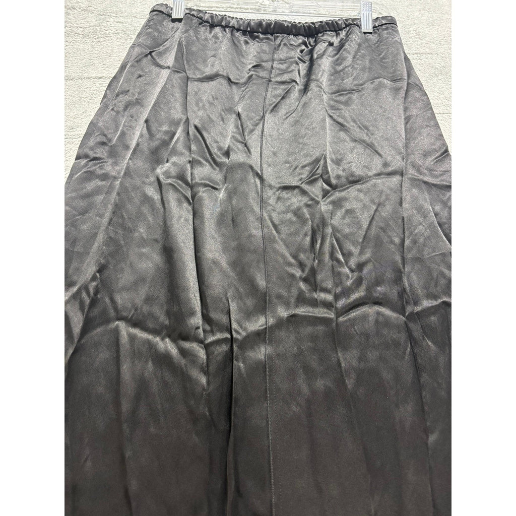 Zara Black Satin A-Line Maxi Skirt Drawstring Waist Size M NEW