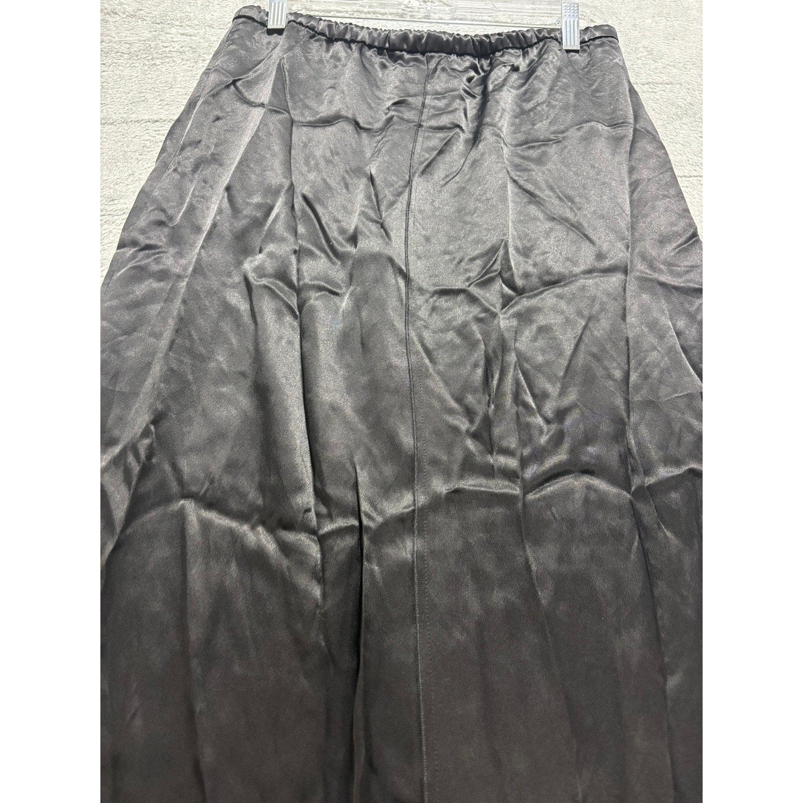 Zara Black Satin A-Line Maxi Skirt Drawstring Waist Size M NEW