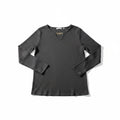 Notations Womens M Charcoal Gray Ribbed Long Sleeve Top Gold Chain Casual Preppy
