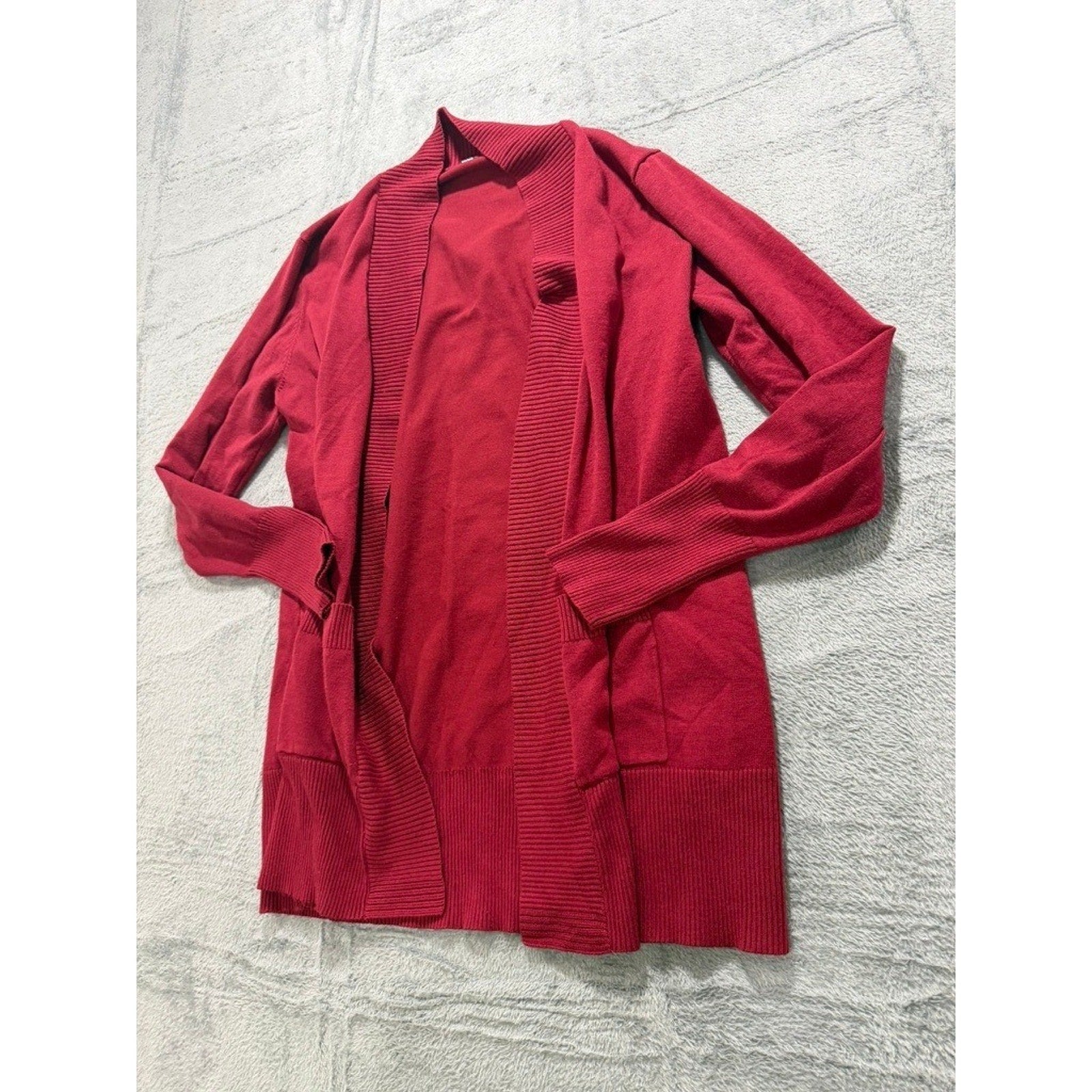 Sueani Womens Red Open Front Cardigan Ribbed Knit Pocket Sweater Large Office