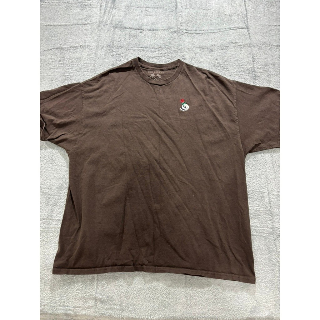 Riot Society T Shirt Men XXL Brown Skull Rose Graphic Cotton Short Sleeve