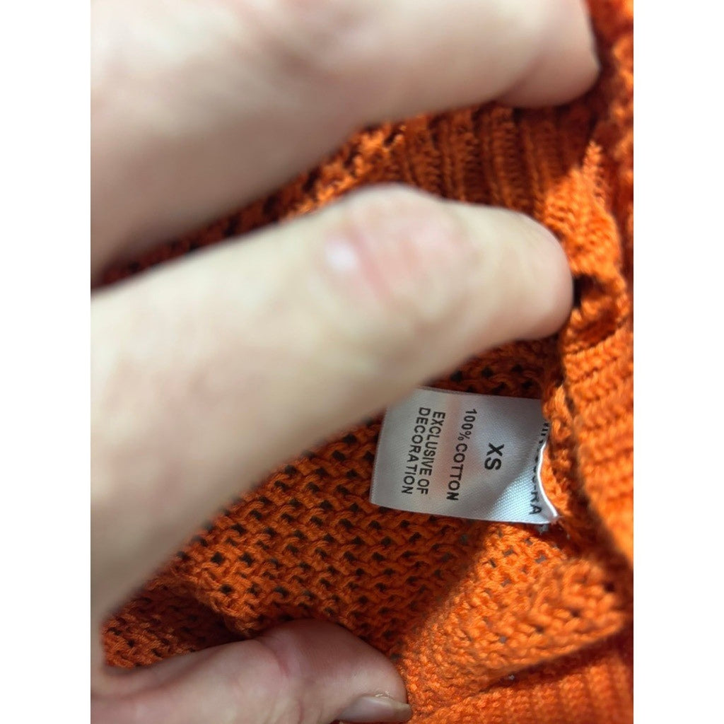 THML XS Orange Womens Open Knit Short Sleeve Sweater Boho Casual Festival Spring