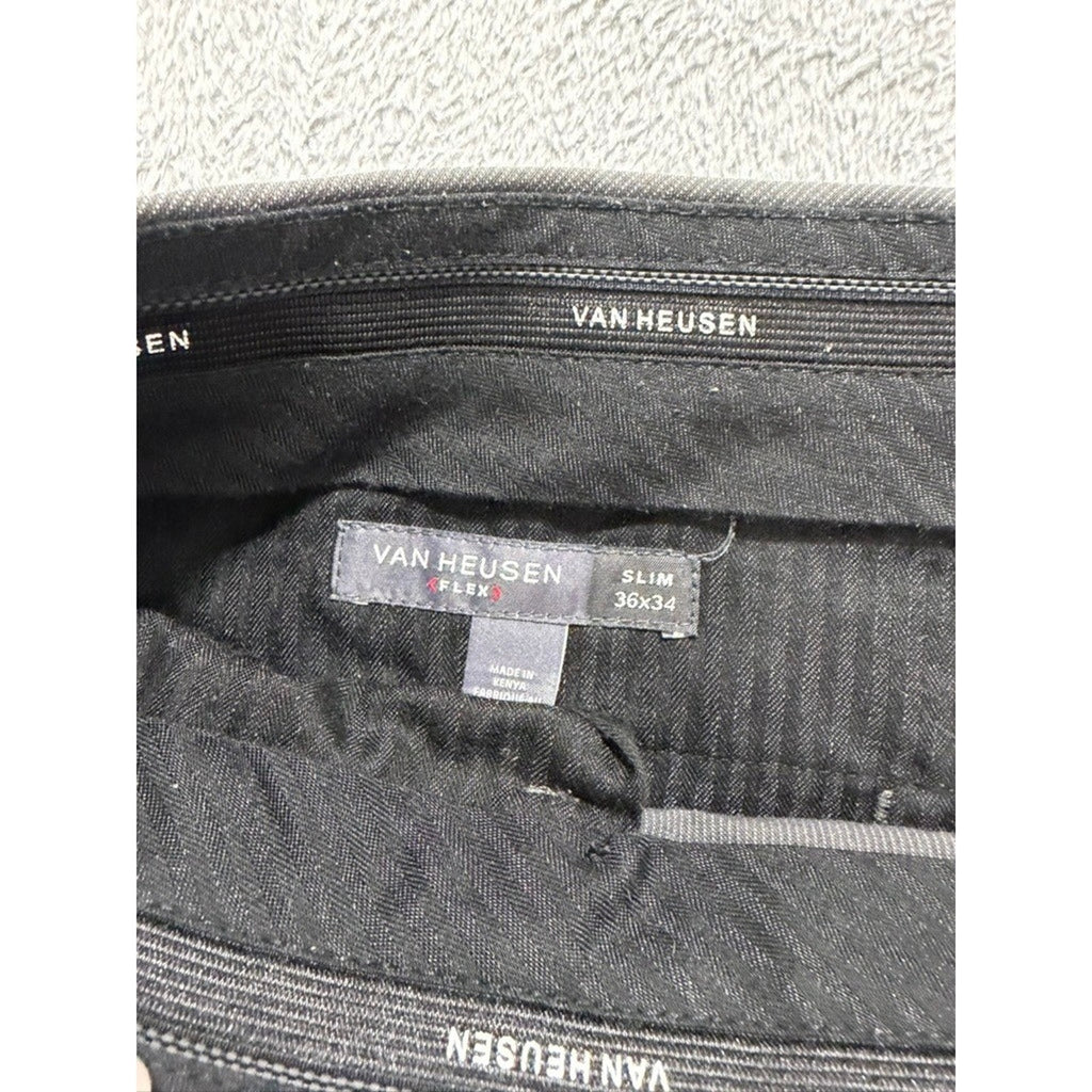 Van Heusen Flex Slim Fit Grey Micro Pattern Dress Pants Mens 36x34 Charcoal