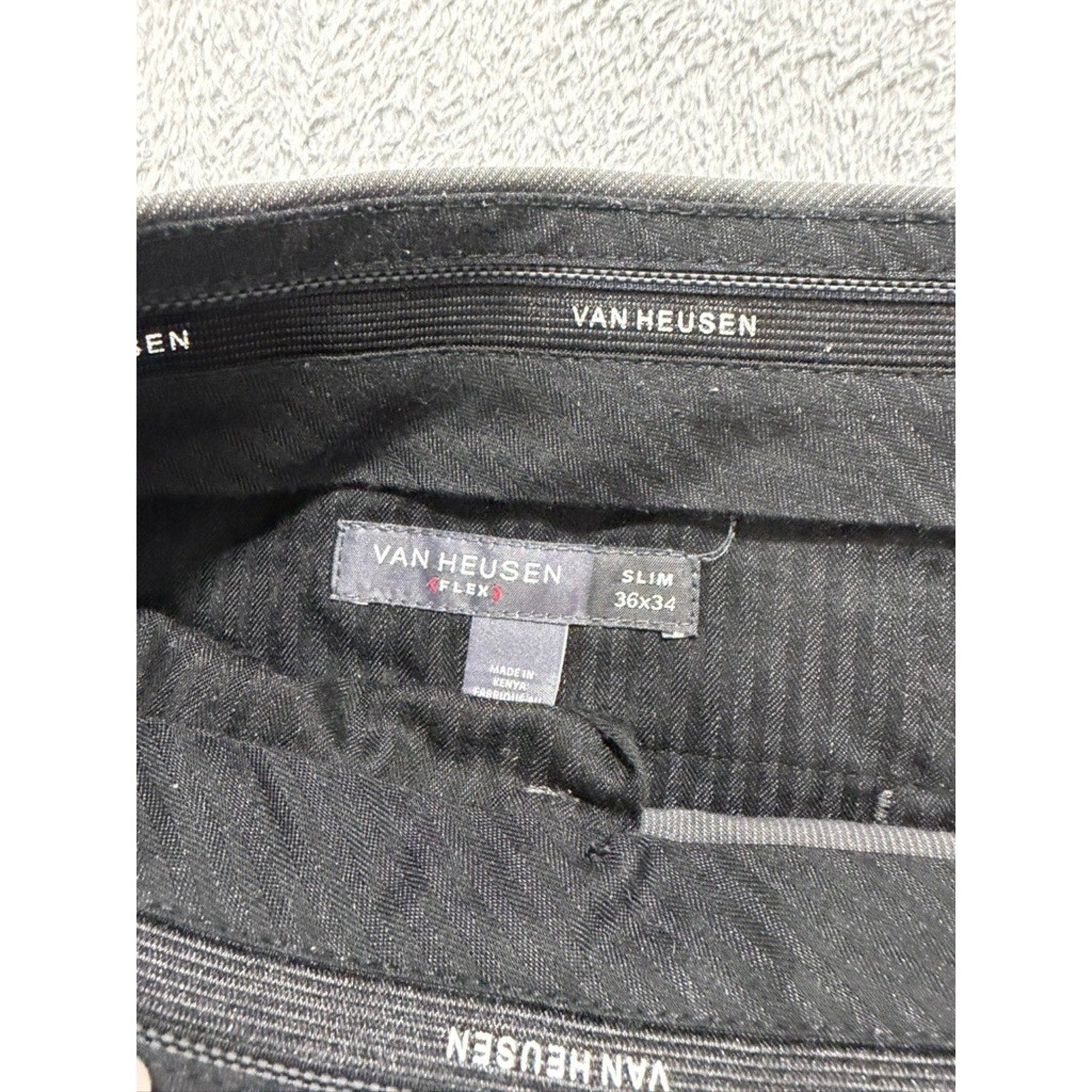 Van Heusen Flex Slim Fit Grey Micro Pattern Dress Pants Mens 36x34 Charcoal