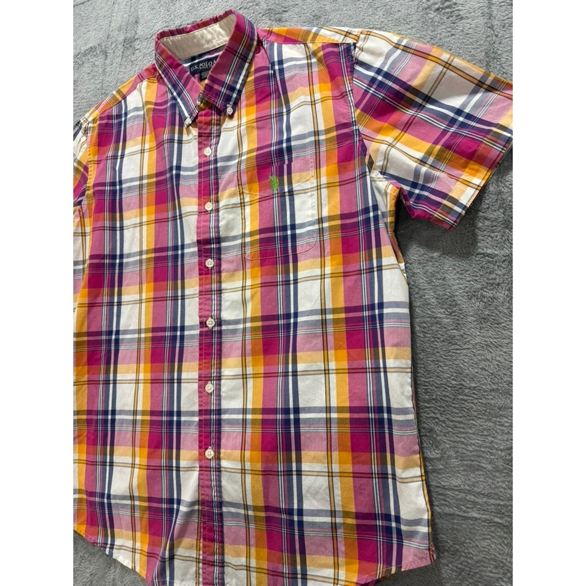 US Polo Assn Shirt Mens L Plaid Button Up Short Sleeve Multicolor Classic