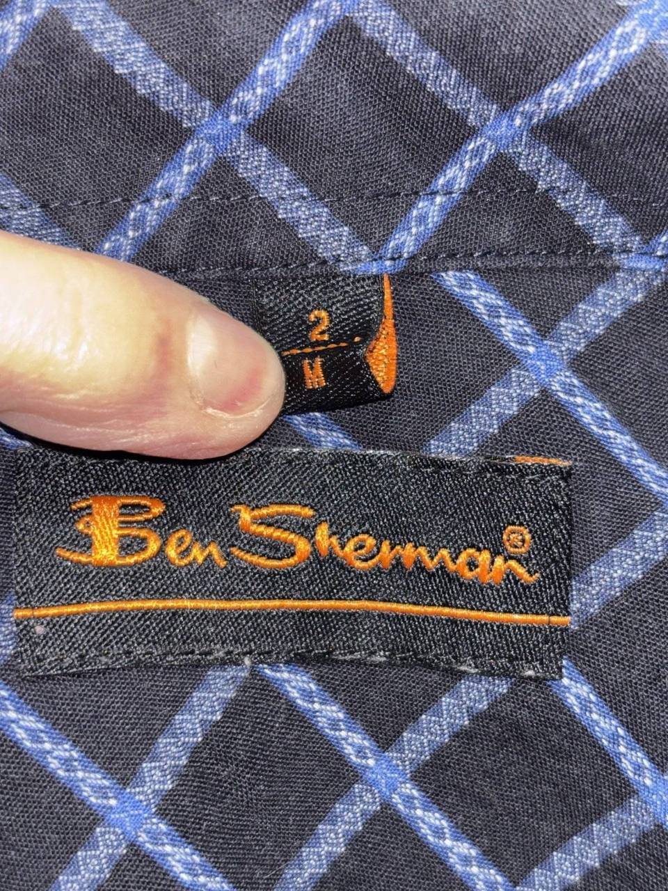 Ben Sherman Mens M Navy Blue Diamond Check Long Sleeve Button Up Dress Shirt