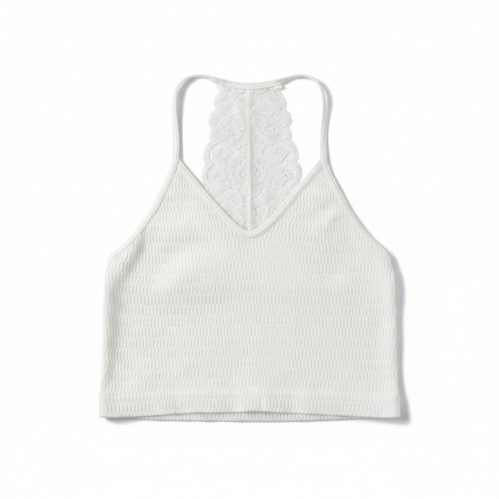 One Step Up Womens SM White Lace Racerback Crop Top Boho Festival Coquette Cute