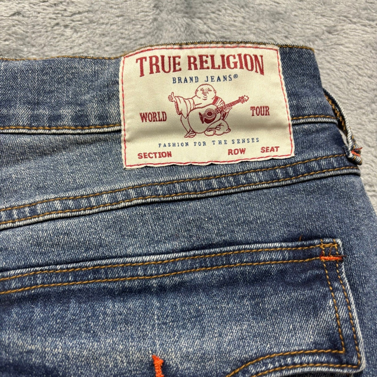 True Religion Ricky Mens 34x34 Blue Relaxed Straight Jeans Flap Pocket Denim Y2K