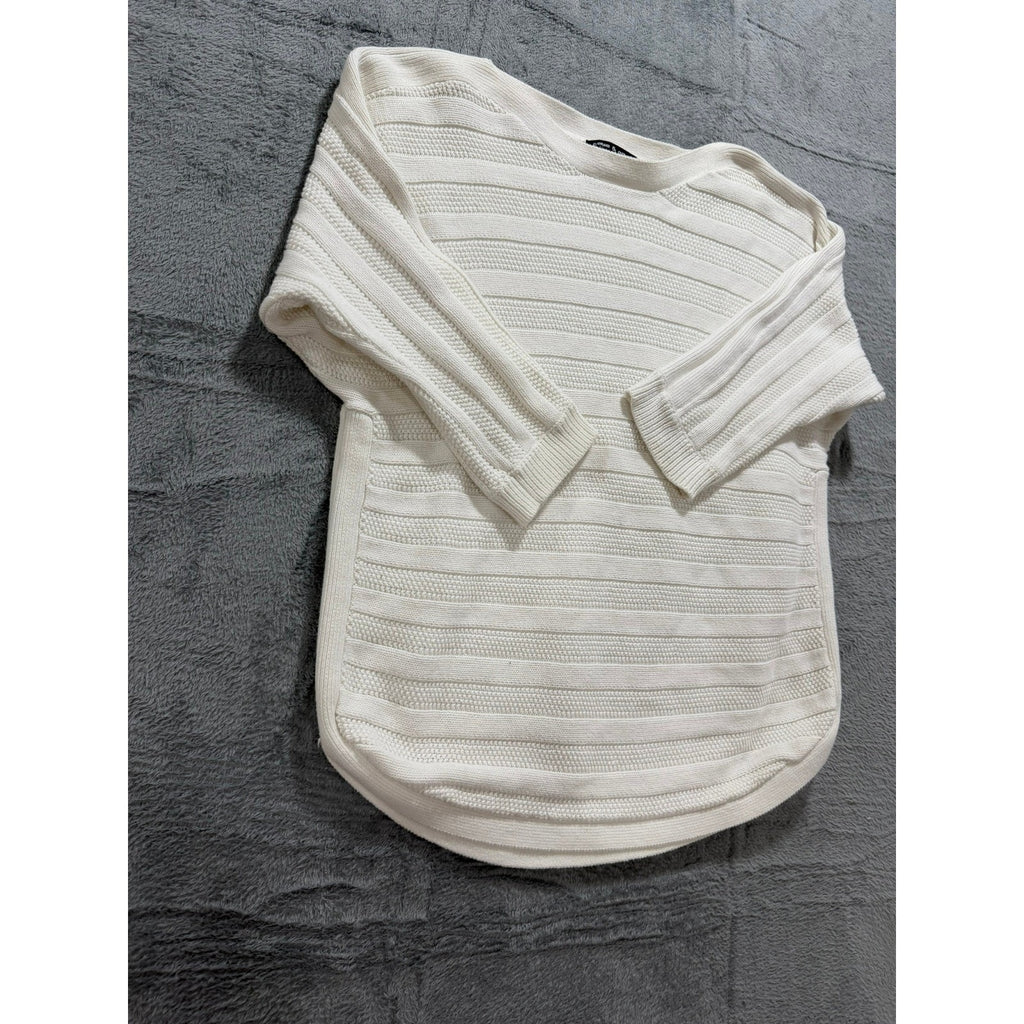 Cable Gauge Sweater Womens M Ivory Ribbed Knit Lightweight Curved Hem Casual