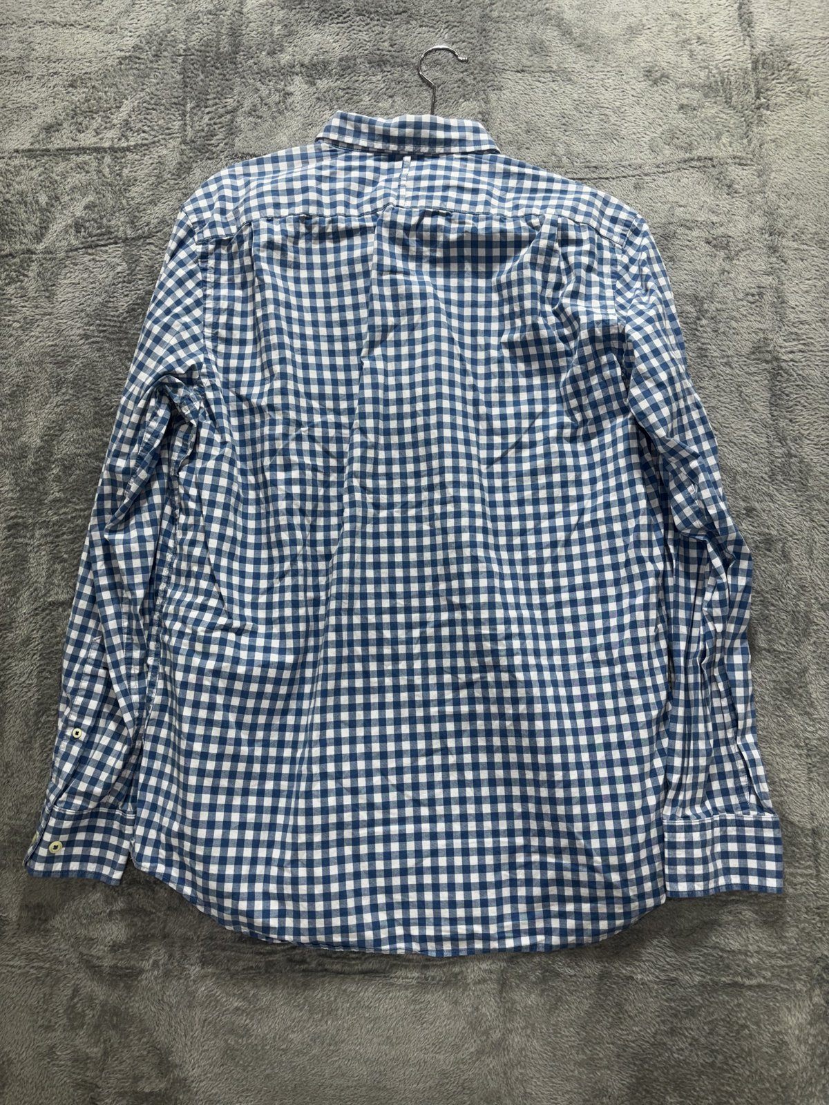 Banana Republic Mens 16-16 1/2 L Blue Gingham Long Sleeve Button Up Dress Shirt