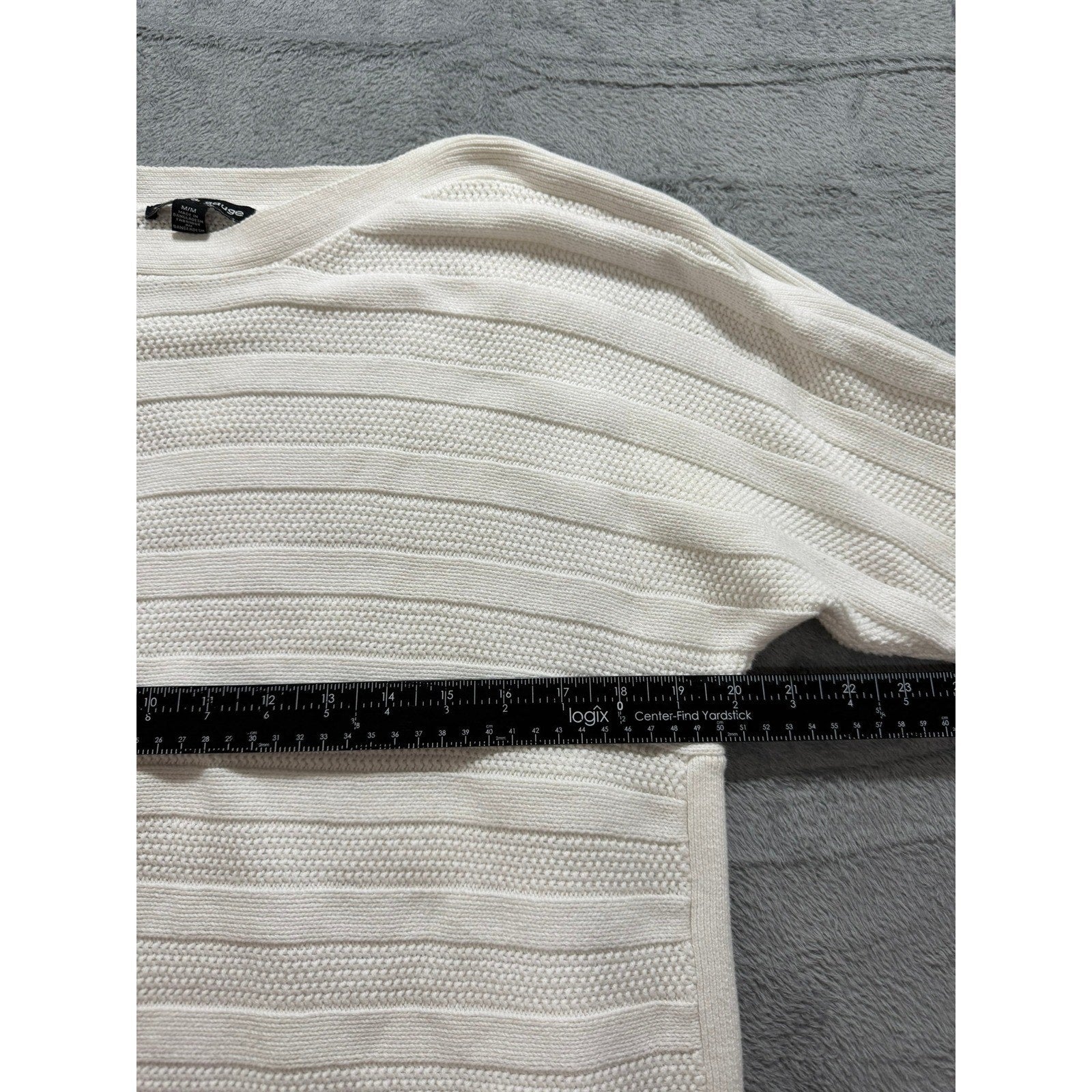 Cable Gauge Sweater Womens M Ivory Ribbed Knit Lightweight Curved Hem Casual