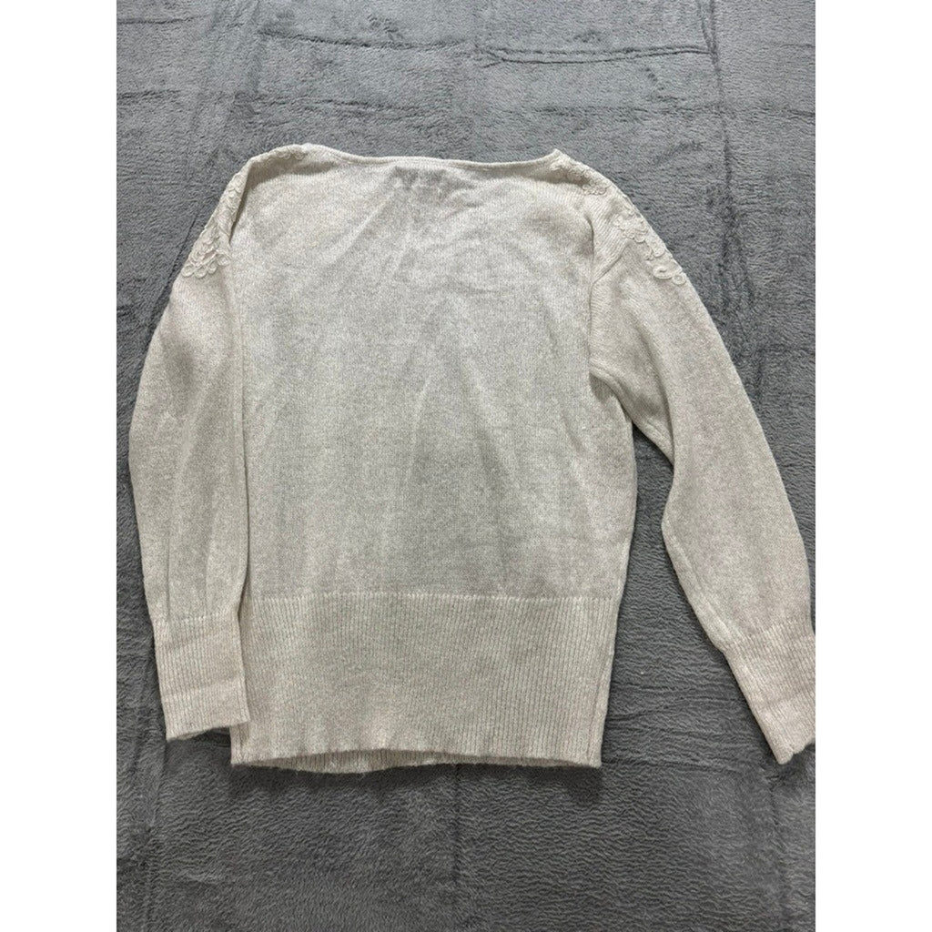 ELLE Sweater Womens Small Cream Lace Shoulder Knit Lightweight Classic