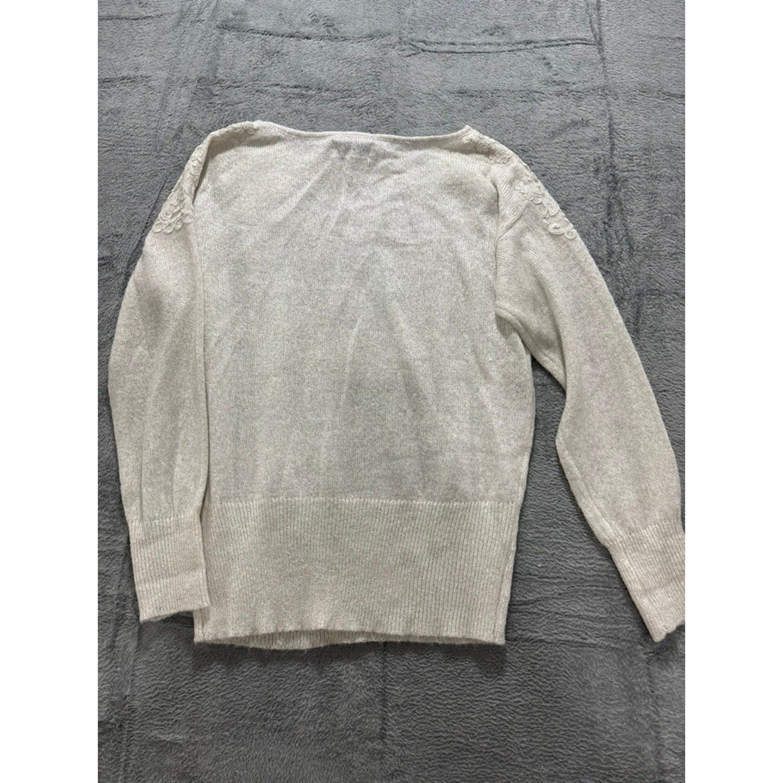ELLE Sweater Womens Small Cream Lace Shoulder Knit Lightweight Classic