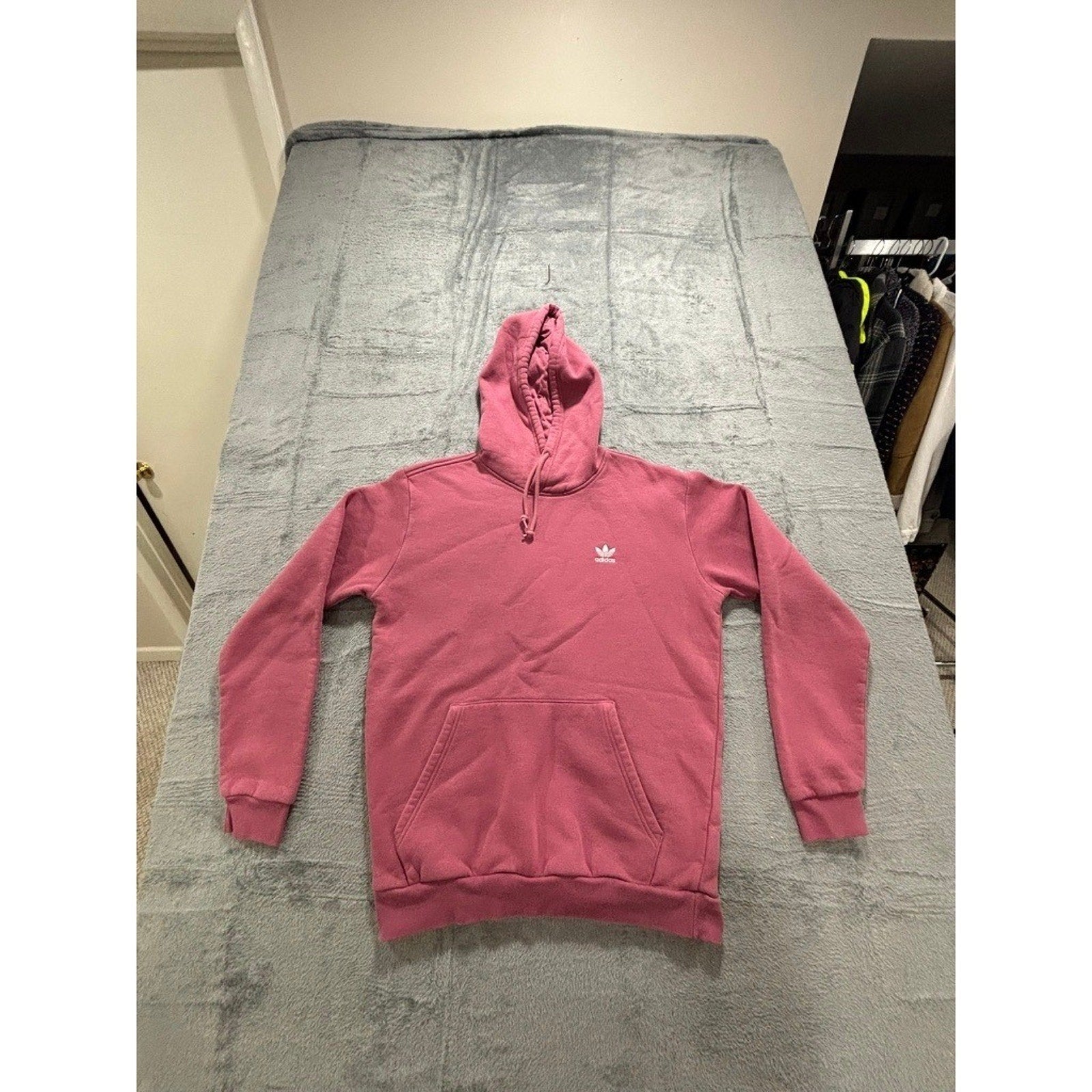 Adidas M Pink Hoodie Womens Trefoil Pullover Sweatshirt Athleisure Casual Logo