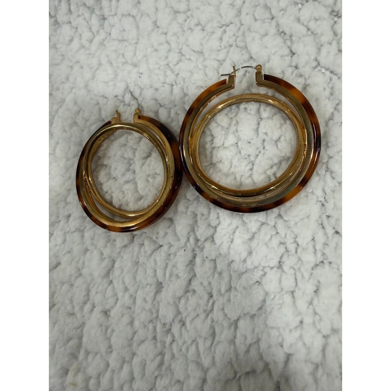 Womens OS Gold Tortoise Shell Double Hoop Earrings Boho Vintage Fashion Jewelry