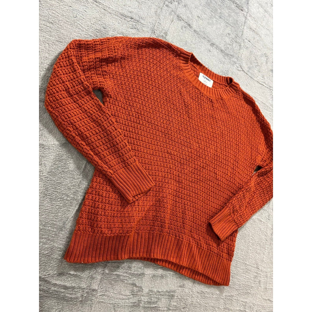 Old Navy Womens M Burnt Orange Waffle Knit Tunic Sweater Boho Casual Cozy