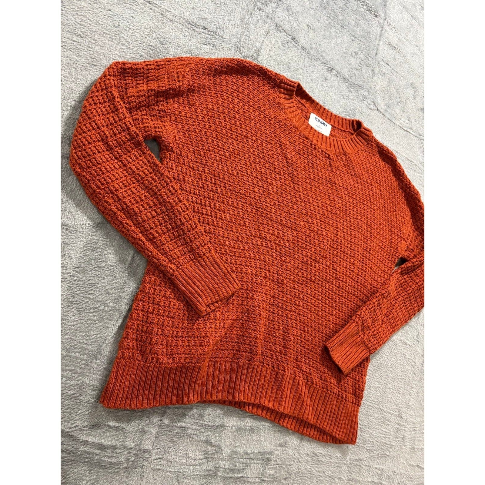 Old Navy Womens M Burnt Orange Waffle Knit Tunic Sweater Boho Casual Cozy