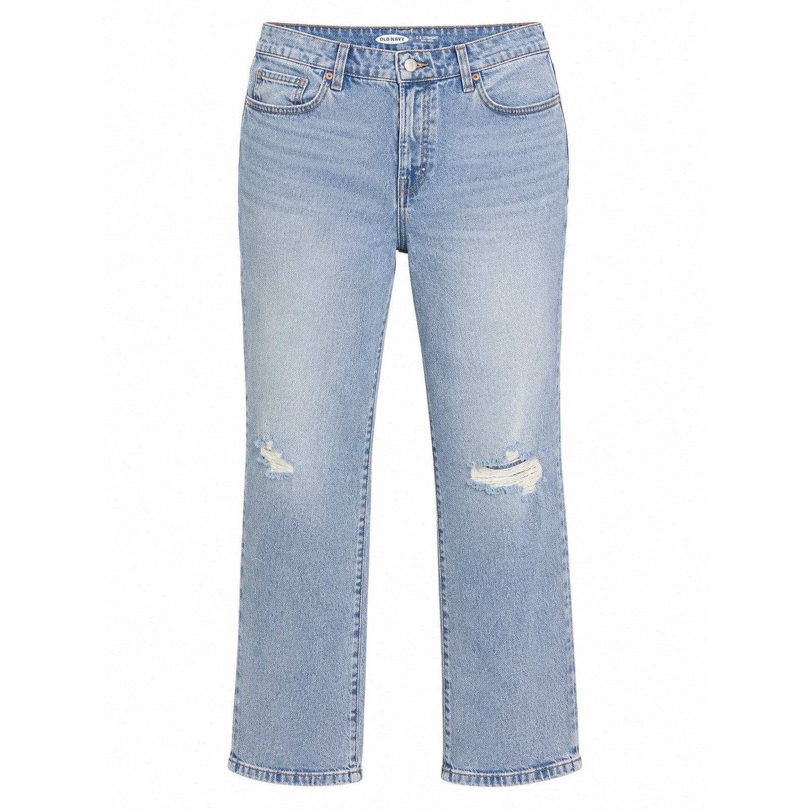 Old Navy O.G. Straight High Rise Distressed Button Fly Light Wash Jeans Blue 16