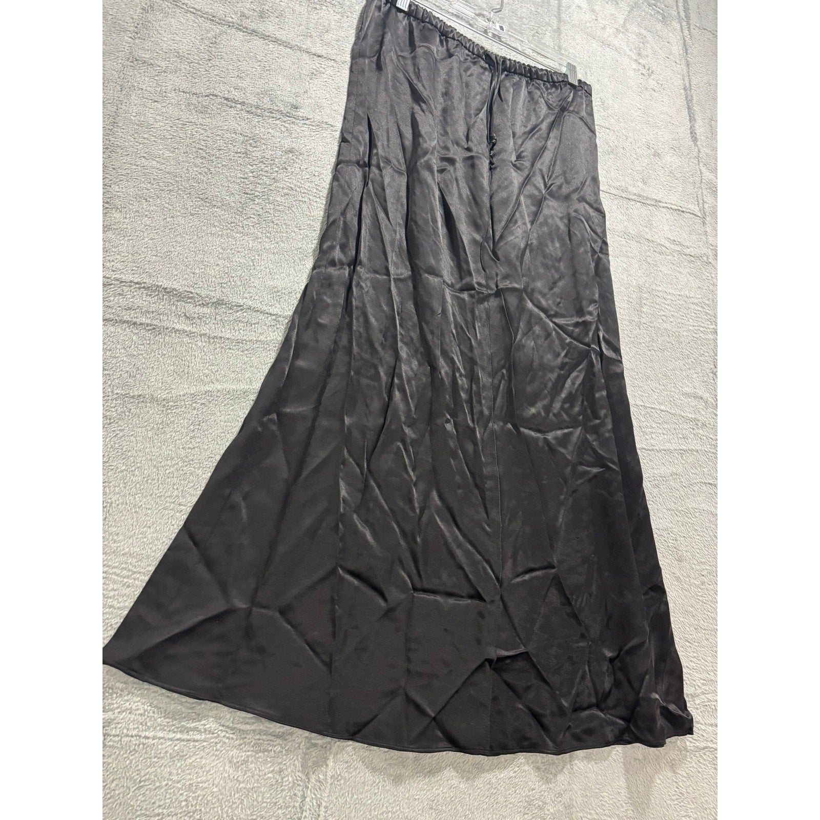 Zara Black Satin A-Line Maxi Skirt Drawstring Waist Size M NEW