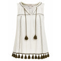 LOFT Outlet Women White Embroidered Tassel Boho Sleeveless Top Olive Green L